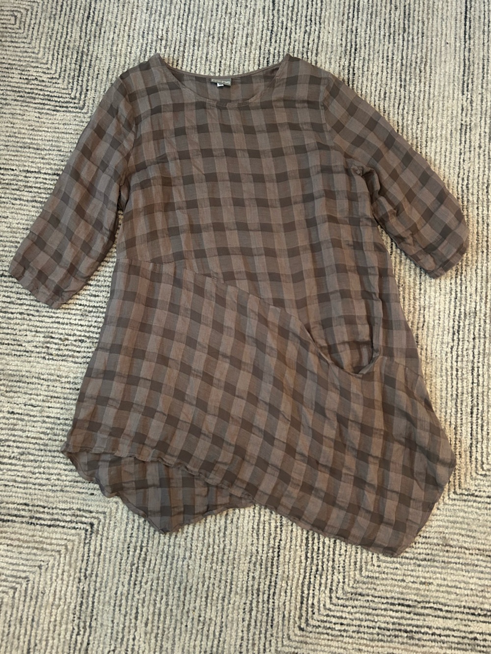 Niche Nilgun Derman Plaid Asymmetrical Linen Blend Tunic Top Lagenlook Medium